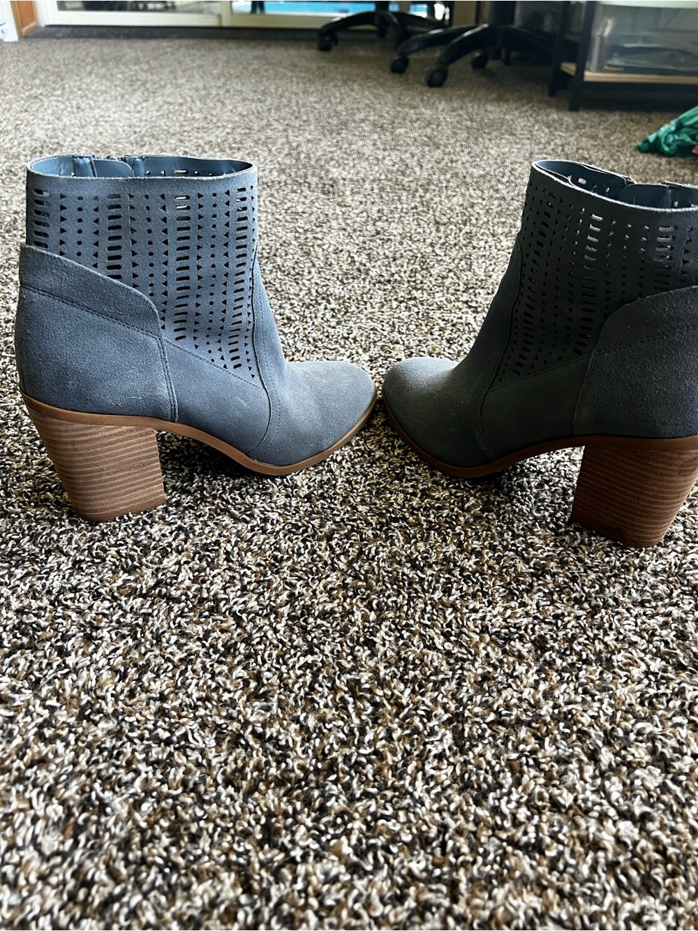 Crown Vintage Steel Grey Suede Perforated Block Heel Ankle Boot - Picture 6 of 9
